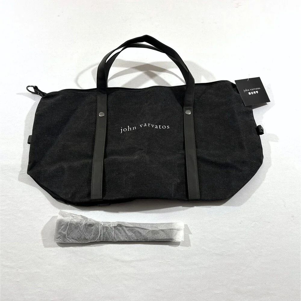 John Varvatos Dark Gray Canvas Cotton Weekender Travel Gym Tote Bag w/Strap New